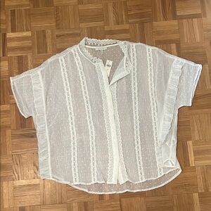 Anthropologie Sheer White Lace Button Down Shirt